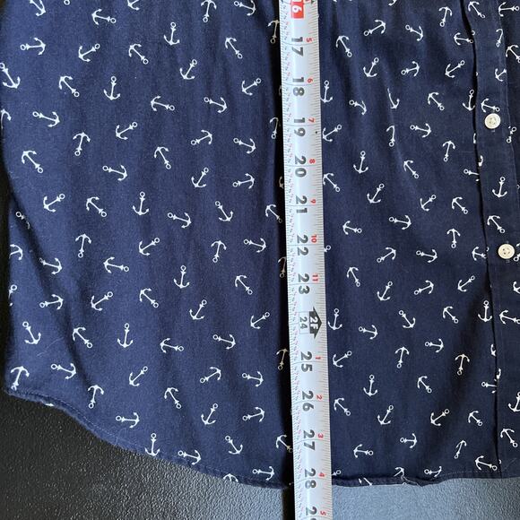 Chaps Button Up Shirt Womens 1X Navy Nautical Print Cotton 3/4 Sleeve Anchors - Picture 9 of 10